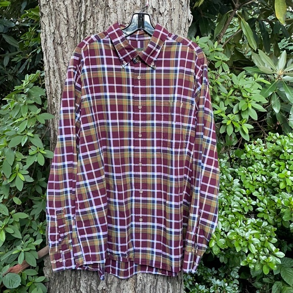 Eddie Bauer Cotton Burgundy Plaid Long Sleeves Shirt Button Down Collar XL - Picture 3 of 14
